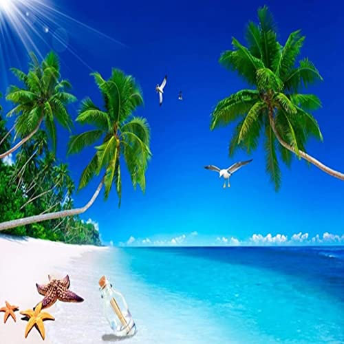 Papier Peint Intissé Paysage De Coquille De Noix De Coco Avec Vue Sur La Mer Décoration Murale Poster Tableaux Muraux Tapisserie Photo Trompe L'Oeil Salon Chambre Art Mural 450Cm(W)*315Cm(H)