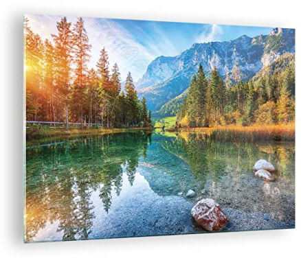 ARTTOR Bilder auf Glas 70x50cm Wandbild Glasdruck Landschaften Wald - 4456 | Landschaft Gebirge Dämmerung Klein Modern Dekoration Wohnzimmer Schlafzimmer Küche Wanddeko Kunstdruck Art Wall Decor ARTTOR