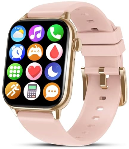 Deunis Smartwatch H6 1,90 Zoll mit Telefonfunktion für Damen Herren kompatibel mit Android iOS, Schlafmonitor HD06 Schrittzähler Fitness Tracker, Fitnessuhr, Sportuhr, Armbanduhr (Rosa Gold)