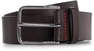 HUGO Herren Geek Sz35 Ledergürtel mit roten Nähten und Logo-Schließe
