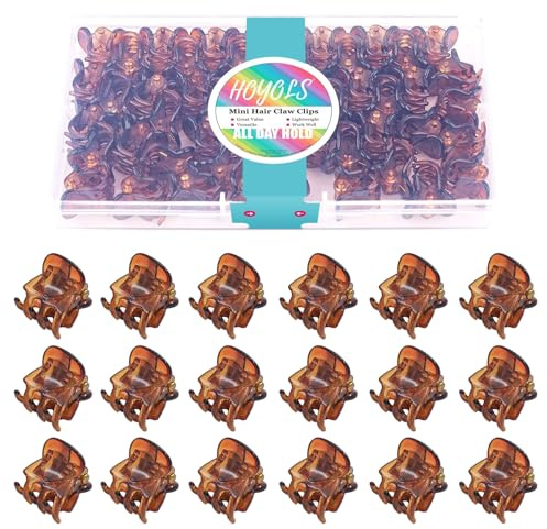HOYOLS Mini Haarclips, Braune Kleine Krallenclips, 48 Stück | Haaraccessoires für Dünnes, Kurzes Haar bei Damen & Teens, Rutschfester Halt für Pferdeschwanz, Pony, Zöpfe, Bernsteinfarben