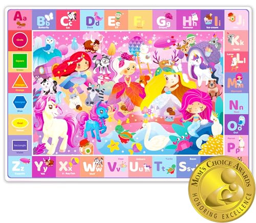 QUOKKA Spielmatten für Babys und Kleinkinder, ABC-Spielmatte für Kinder, Babys, Kleinkinder, superweich, extra dick, 0,8 cm, großer Alphabet-Teppich mit Einhorn-Prinzessin