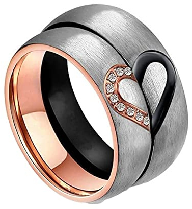 Homxi Trauringe Gravur,Edelstahlring Silber Rosegold Ring 6MM mit Rund Herz Puzzle Zirkonia Verlobungsringe für Paar