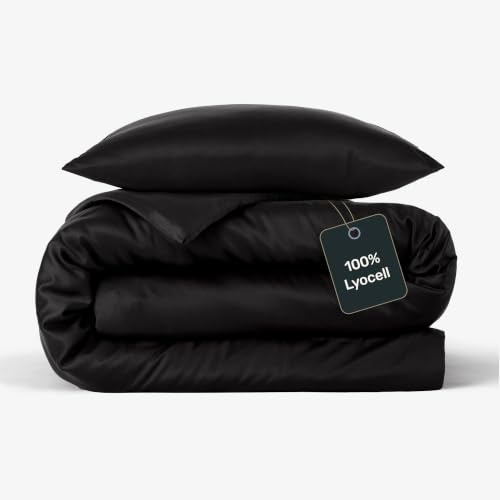 twenty:three Lyocell Bettwäsche (1x) 135x200 + (1x) 80x80 Jet Black - 100% Tencel - Gewonnen aus Eukalyptus - Hochwertig - Nachhaltig - Atmungsaktiv - Luxus - Hypoallergen