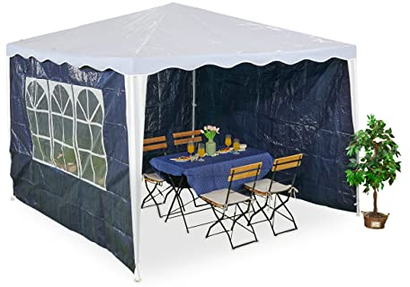 Relaxdays Tende per Gazebo Laterali, Set 3, Telo Impermeabile, Pareti in PE, Chiusura a Strappo, 2x3 m, Finestra, Blu