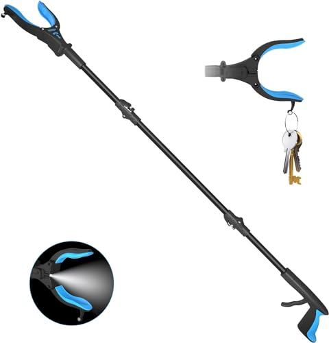 Kekoy 44'' Grabber Reacher Tool with Light, Extra Long Litter Pickers for Adults Grabber Stick for Elderly, Helping Hand Grabber for Disabled Aid Picker Upper Grabber,Portable Rubbish Pick Up (Blue)