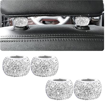 CGEAMDY 4 Universal Diamant Kristall Autositz Kopfstütze Ringe, Autositz Kopfstütze Auto Innendekoration Zubehör Bling Innendekoration für Auto Fahrzeug(Weiß)