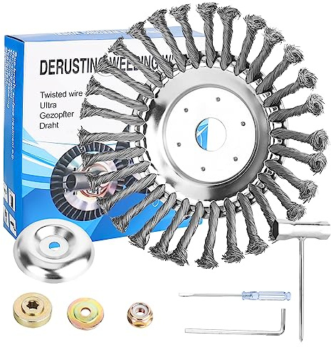 RUCUDIM Unkrautbürste Unkrauttrimmer Wildkrautbürste für rasentrimmer 200 x 25,4 MM Kegel Unkrautbuerste StahlbüRste mit 7 Stück Adaptern Kann Unkraut und Moos Effektiv Entfernen (8 Zoll)