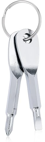 Amaxiu Mini cacciavite portachiavi, 2 pezzi cacciavite a croce portatile a testa piatta strumento multifunzionale riparazione cacciavite portachiavi per uomo driver all'aperto (argento)