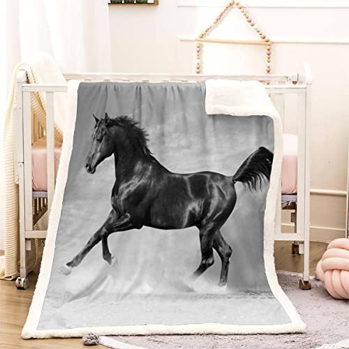 3D Dunkles Pferd Kuscheldecke 150x200cm Tier Flauschige Sherpa Decke Microfaser Warm Weich Fleecedecke Wohndecke Dicke Flanelldecke Sofadecke Couchdecke Kinder Erwachsene Winter