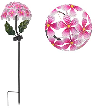 Topyond Garten-Solarleuchten, Dekorativer Hortensien-Gartenstecker, 26 LEDs Eisen-Blumenstecker-Lampe Für Den Außenbereich, Niedliche Metall-Außendekoration(#038B Pink)