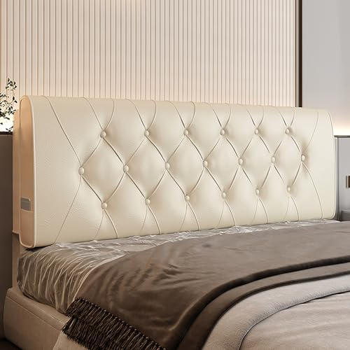 ZZYK Rechteckige Unterstützung Kopfteile Wandkissen,Kopfteil Abwischbar Gepolsterte Große Rückenlehne Schlafzimmer Tagesbettkissen Mit Abnehmbarem Bezug,Beige,Straps 35/Single