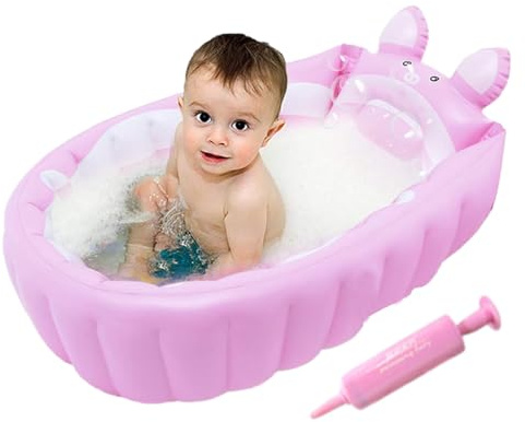 Bañera hinchable para niños | Bañera portátil para recién nacidos y niños pequeños con bomba de aire - Fregadero de ducha plegable para niños y niñas, en casa y de viaje, la edad de 0