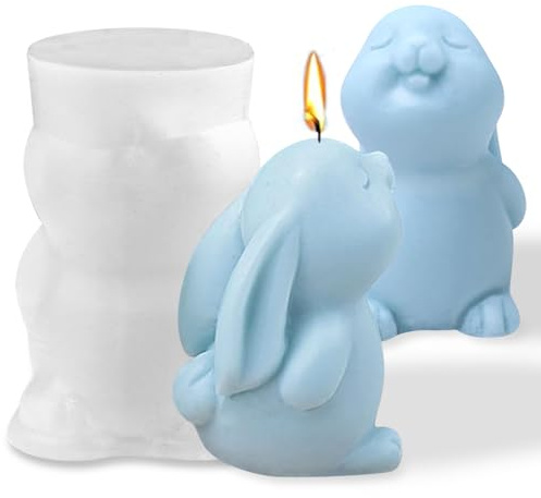 Moules en silicone - Moules de Pâques - Mignon lapin - Moules à bougie - À verser debout - Avec yeux fermés - En silicone - 3D - En forme d'animal - Pour décoration de chambre esthétique