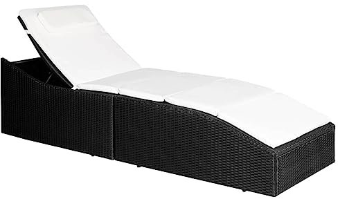 LAPOOH Sonnenliege mit Polsterauflage Poly Rattan Schwarz, Gartenliege, Liegestuhl, Sonnenstuhl, Sonneninsel Outdoor, Liegen, Gartenmöbel, Bäderliege, Relaxliege - 44134