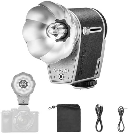 Godox Lux Cadet Retro Camera Flash, 6200K GN10 1/1-1/64 7 Steps Flash Power, 3.7/1700mAh Lithium Battery, 28mm Focal Length, Compatible with Canon Sony Nikon Fuji Olympus Cameras