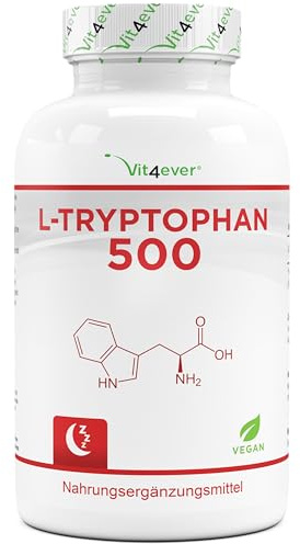 L-Triptófano 500 mg - 365 Cápsulas Vegetales - De Fermentación Vegetal - Suministro Para 12 Meses - Sin Aditivos - Altamente Dosificado - Vegano