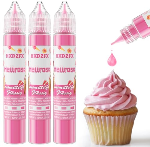 Lebensmittelfarbe - Lebensmittelfarbe Flüssig, Hochkonzentrierte Food Coloring, Flüssige Lebensmittel Farben für Backen, Tortendeko, Kekse, Macaron, Ostereier, Teig - 3 × 30ml (Hellrosa)