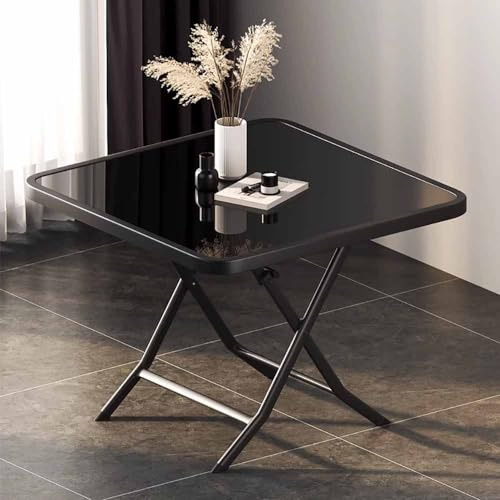ZYBOWAYL Klapptisch Rund 90/100cm Schwarz Esstisch 80cm Quadratisch Küchentisch mit Glasplatte 60/70cm Couchtisch Klappbar Gartentisch für Outdoor Indoor Balkon Terrasse(Color:B,Size:80x80x72cm)