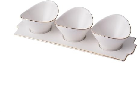 GLigeT Soy Sauce Dishes Hotel Small Dishes Platter Three Flavors Pre-Dinner Small Dishes Plate Special Appetizer Plate White Porcelain Tableware Seasoning Dishes(B)