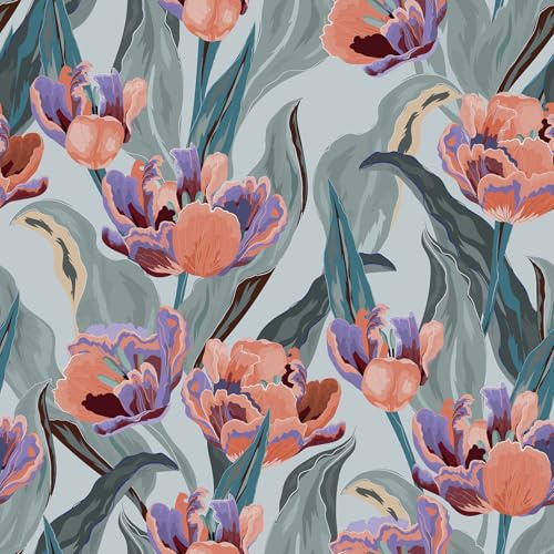 CRE8TIVE Watercolor Floral Wallpaper Light Green Contact Paper 30.5cmx300cm Purple Pink Vinyl Wrap Removable Botanical Wallpaper for Living Room Girls Bedroom Wall Paper Nursery Walls Cabinets Drawer