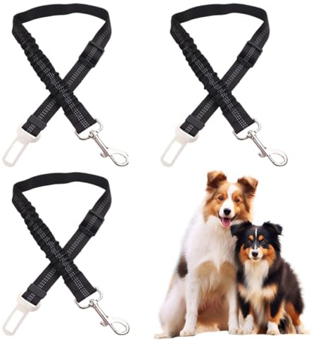 3 Pièces Ceinture Chien Voiture, Harnais, Ceinture de sécurité pour Chien avec Longueur réglable, Ceinture Securite avec Absorption des Chocs et Mousqueton pour Tout Type de Voiture