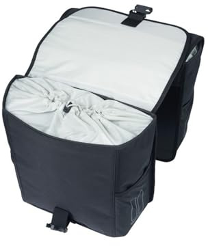 Basil Go Double Bag MIK - 32L, Schwarz, Wasserabweisend, Inkl. abschließbarem MIK-System, Perfekt für Stadtfahrten, Einkäufe und den täglichen Gebrauch