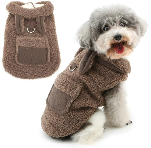 Zunea Fleece-Hundejacke für kleine Hunde, warm, flauschig, Welpenkleidung mit D-Ring und Tasche, niedliche Weste, Jacken mit Ohren, weich, warm, kaltes Wetter, für Chihuahua, Yorkie, Hundebekleidung,