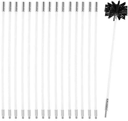 HANFEN Schornstein Reinigungsbürsten Kit, Kaminbürste Stange Set,Heizkesselbürste + Schubstange Kaminbesen Flexstange Set Kehrbesen Schubstange(18 Rods,610mm)