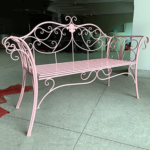 Gartenbank aus Metall mit gebogener Rückenlehne und Armlehne, 2-Sitzer, Outdoor-Bank für Garten, Terrasse, Veranda und Hof, einfache Montage, Retro-Design, Konstruktion aus Gusseisen und Aluminium
