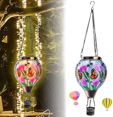 Shinybox Solarlaterne für Außen, Heißluftballon Solarleuchten, Bunte Luftballon Solarlampe Aufhängen, Gartendeko für Draußen, Dekorativer Solarleuchten für Rasen, Veranda, Baumhof(Schmetterlinge)