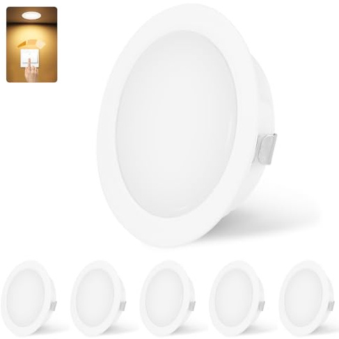 LED Faretto da Incasso 230V Dimmerabile 3000K 55-58MM IP44 6PCS Bianco | KYOTECH 3W 300LM Fari Incassati Ultra Piatto 15mm Luce Bianca Calda per Armadio a Specchio