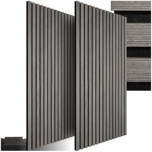 tectake® Paneles Acusticos Decorativos MDF, Chapa de Madera Real, Excelente Acústica, Tejido de Fieltro y Madera, Insonorización Acústica Pared - 2 Paneles Roble Gris Claro 120 x 60 x 120 cm