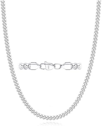 Esrael S925 Sterling Silber Solide 3mm 5mm Kubanische Kette Halskette für Männer, Robuste Nicht Verblassende Herren Silberkette Schmuck Geschenke für Männer 16/18/20/22/24 Zoll
