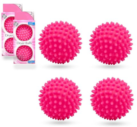 4 Pack Fabric Softening Tumble Dryer Balls – 6.5cm Pink, Reusable, Eco-Friendly Laundry Alternative – Reduces Static, Lint & Pet Hair, Softens Clothes Naturally