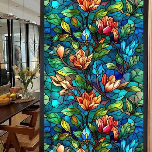WAZUBC 2 Stück Buntglas Fensterfolie, 45 x 100cm Statische Haftung PVC Matt Sichtschutzfolie für Fenster, Glas, Wohnzimmer, Zuhause, Party-Dekoration (Stil V)
