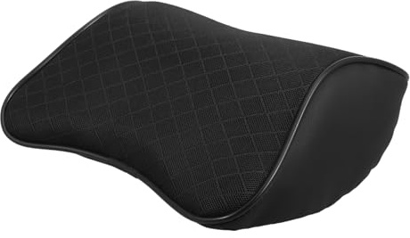 Auto Kopfkissen für Fahrer mit Nackenstütze, Polyester Baumwolle, Schwarz | Atmungsaktives Design, Einfache Befestigung an Stuhllehne, Komfortabel, Schlichtes, Zartes Design