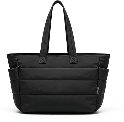 bagasin Bolso de Mano para Mujer, Shopper Bandolera Grande con Compartimentos y Cremallera, Bolso de Ordenador para Trabajo, Viajes, Deporte, Verano (Negro)