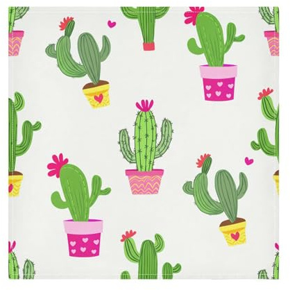 Kutsu Tovaglioli di stoffa con cactus in vaso, lavabili, riutilizzabili, in poliestere, per casa, vacanze, feste, matrimoni, 50 x 50 cm, confezione da 6