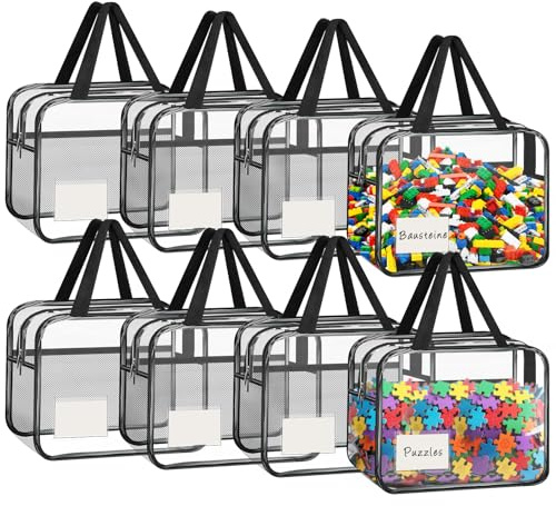 8-pack PVC-förvaringspåsar för leksaker, leksaksförvarare med dragkedja och handtag, genomskinlig vattentät förvaring, förvaringspåse för Legoklossar, badleksaker och pussel