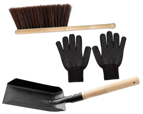 POPETPOP Kit De Limpieza Para Chimenea Con Pala De Cepillo De Madera y Guantes Resistentes Al Fuego Utensilios Prácticos Para Limpieza De Estufas y Eliminación De Cenizas