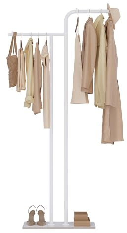 GUOHNHE Stabil Metall Garderobenständer, Modern Kleiderbügel Stand mit Rock Slab Base, Freistehend Baumförmiger Taschenständer, Doppelsäulen Kleiderstange, Höhe 180cm, Weiß, GYJ401W