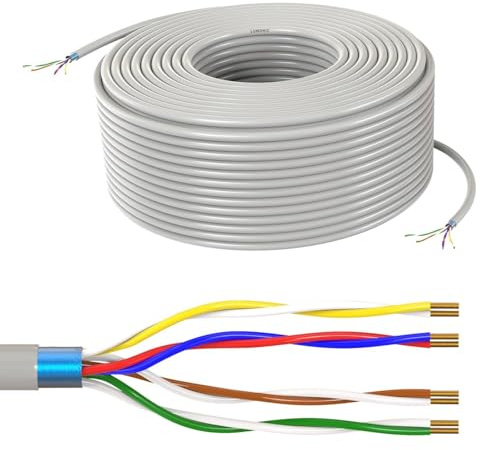 Lumonic Cable telefónico JYSTY Gris | 4x2x0,6mm CCA | 25m | código de Colores & escudado | Marcado de Metros | Cable de telecomunicaciones, Cable de conexión telefónica