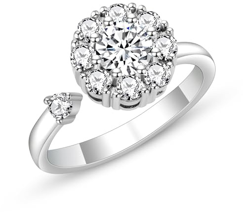 Oneress Fidget Ångest Spinner Ring, Justerbar Vitguldspläterad CZ, Stresslindring, Meditation, Gåva YA350-White