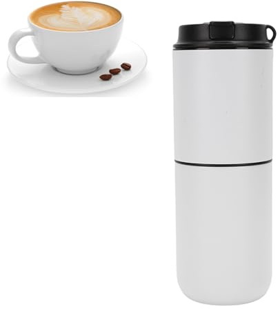 Cuifati Cafetière électrique Portable avec Moulin, Machine à café sans Fil de 350 Ml, Cafetière de Voyage à Batterie Rechargeable, Tasse de café Semi-automatique pour Bureau de Camping (WHITE)