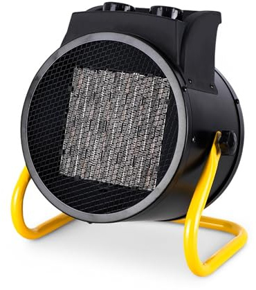 Straame 3kW Industrial Convection Fan Heater, Portable Plug In Electric Space Heater for Garages & Sheds, 1500/3000W + Fan-Only, Adjustable Thermostat, Overheat Protection, Black/Yellow