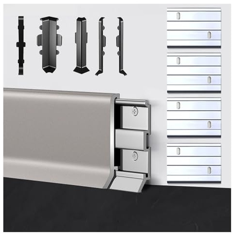 Battiscopa in alluminio resistente da 1 pezzo - Protezione for pavimenti da 49 1/5 pollici for cucina, bagno, ufficio e corridoio(Light Grey,4cm)