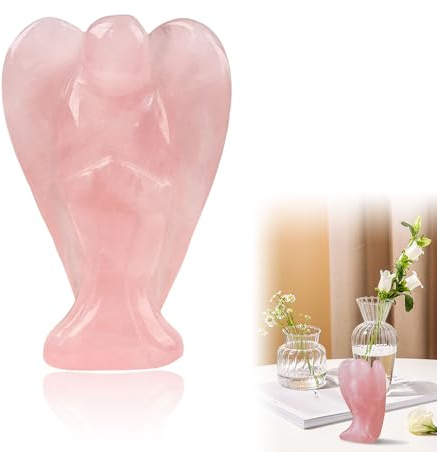 Bansusu 1Pc Rose Quartz Crystal Guardian Angel, Absorb Negative Energy | 1.5” Healing Crystal Gemstone Pocket Angel for Meditation and Energy Therapy, Figurine Gifts for Women Christmas Ornaments