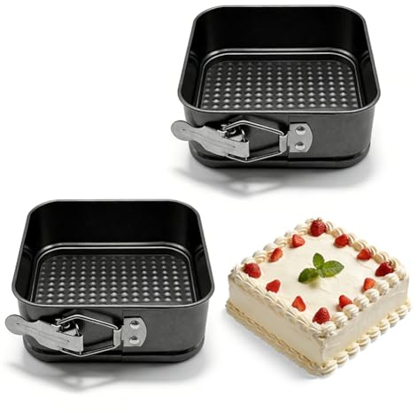 LUPATDY 2 teglia apribile quadrata, 12 cm, piccoli stampi con rivestimento antiaderente, con fondo piatto, piccoli stampi per dolci con fondo piatto, tortiera per torte, nero