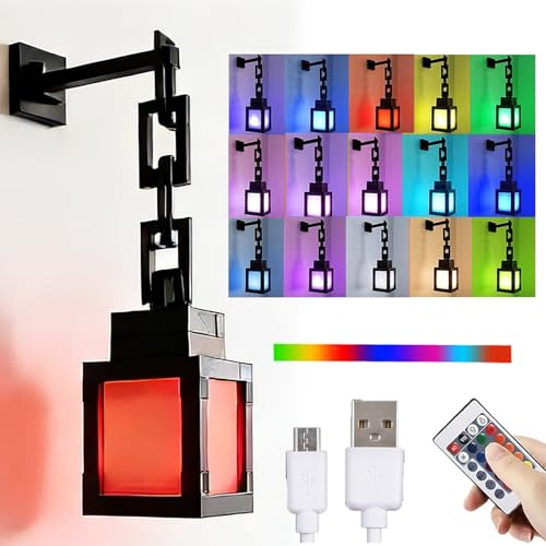 Pixelated Lantern Night Light,USB Change Hanging Lantern Lamp,16 Colors Rechargeable Night Lamp With Remote，Wall Tabletop Night Lights,LED Mood Light for Room, Game Room Decor, Gifts for Boys